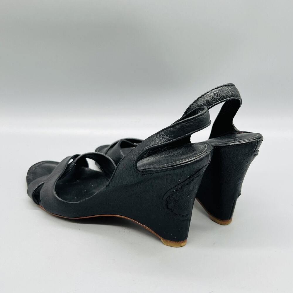 Roberto Del Carlo Sandals Womens 6.5 Black Leather Slingback Wedge Heel Shoes - Picture 5 of 11